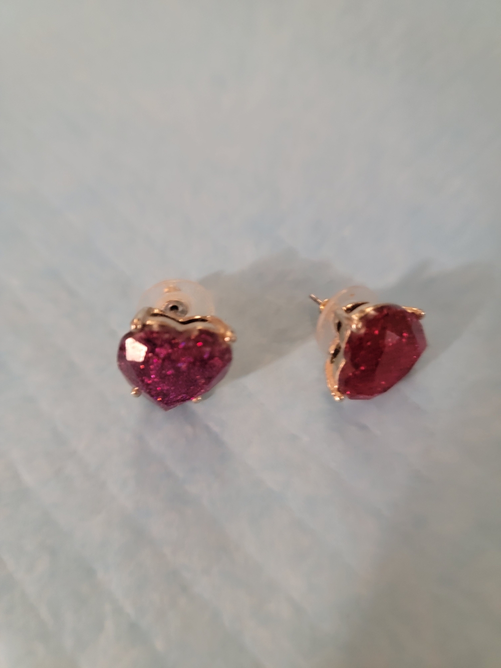Betsey Johnson Gold Heart Stud Earrings with Fuchsia Gems
